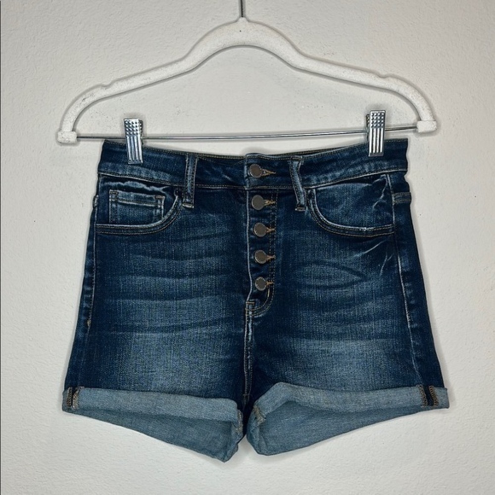 KanCan Dark Blue Button-Up Jean Shorts